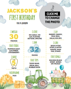 trator 1st birthday milestone poster T003: 1354262175