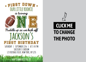 football 1st birthday photo invitation F009: 10004
