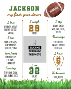 football 1st birthday milestone poster F009: 10011