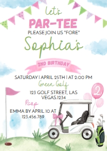 girl golf 2nd birthday invitation G001: 1388623563