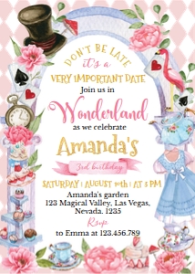 Alice in onederland 3rd birthday invitation A004: 1407425458