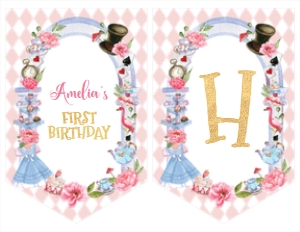 Alice in onederland birthday banner A004: 1422292311