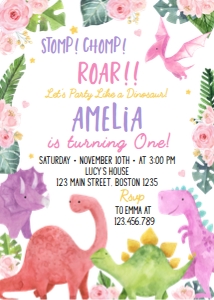 girl dinosaur 1st birthday invite D006: 1426792603
