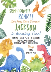 Dinosaur 1st birthday invite D006: 1426790917