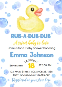 rubber duck baby shower invitation D008: 1448884697