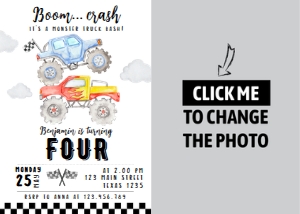 monster truck photo invitation M008: 1464811727