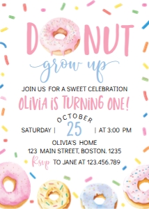 donut 1st birthday invitation D010: 1573485152
