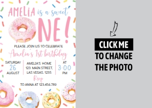 donut birthday photo invitation D010: 1573486684