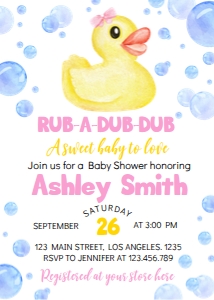 girl rubber duck baby shower invitation D008: 1472068808