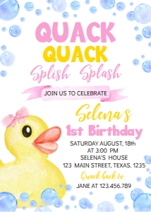 girl rubber duck birthday invitation D008: 1486260931