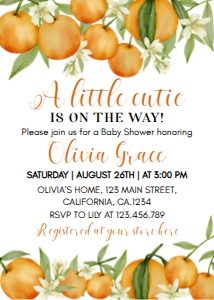 orange little cutie baby shower invite O003: 1603652100