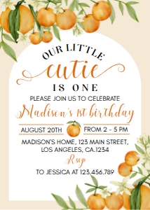 orange little cutie 1st birthday invite O003: 1715137335