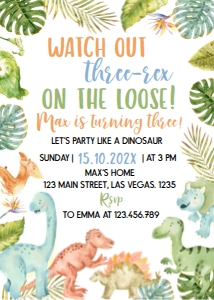 dinosaur 3rd birthday invitation D011: 1501674473