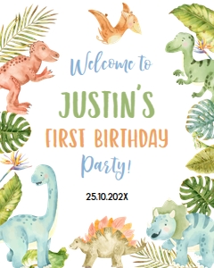 dinosaur 1st birthday welcome sign D011: 1503126225
