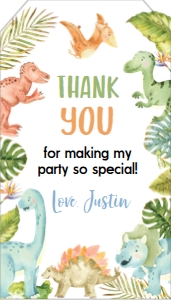dinosaur 1st birthday thank you tag D011: 1488954618