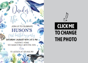 ocean birthday photo invitation O004: 1493915078