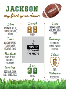 football 1st birthday milestone poster 18x24 F009: 10011