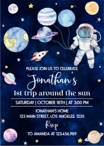 outer space 1st birthday invitation O006: 1813165802