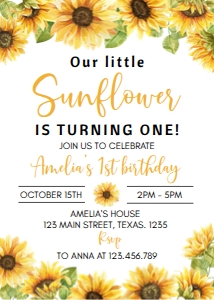 sunflower 1st birthday invitation S014: 1569411464