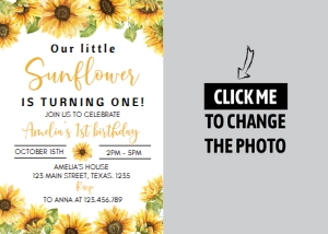 sunflower 1st birthday photo invitation S014: 1582953965