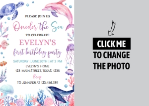 girl ocean birthday photo invitation O004: 1579342415