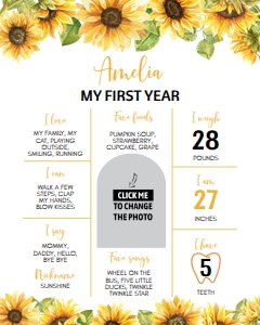 sunflower 1st birthday milestone poster 16x20 S014: 1569411464