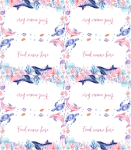 girl ocean birthday food tent card O004: 1579370219