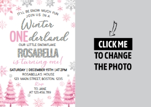 winter onederland birthday photo invitation W015: 1568141764