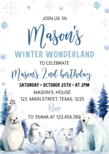 winter onederland 2nd birthday invitation W016: 1578400466