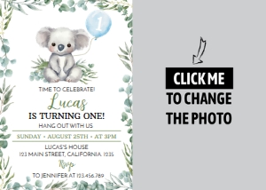 koala birthday photo invitation K001: 1608438137