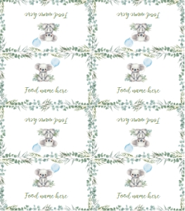 koala birthday food tent card K001: 1595517924