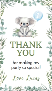 koala birthday thank you tag K001: 1595517924