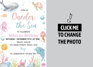 ocean pastel birthday photo invitation O007: 1812652592