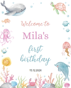 ocean pastel birthday welcome sign O007: 1617611605