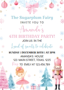 pink nutcracker 4th birthday invitation N003: 1605627244