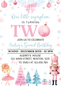 pink nutcracker 2nd birthday invitation N003: 1605625044