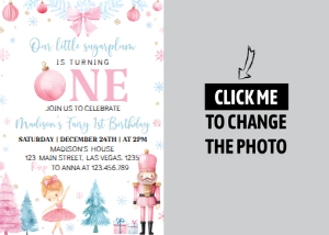 pink nutcracker birthday photo invitation N003: 1605623766