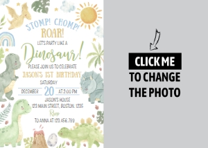 dinosaur birthday photo invitation D014: 1713657187