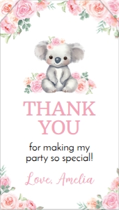 girl koala birthday thank you tag K001: 1624126722