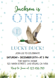 one lucky duck birthday invitation L007: 9059