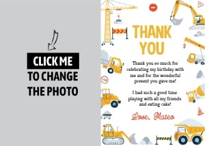 construction 2nd birthday thank you card C013: 1705943517