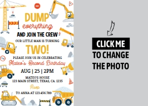 construction 2nd birthday photo invite C013: 1705489667