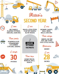 construction 2nd birthday milestone poster 16x20 C013: 1705504757