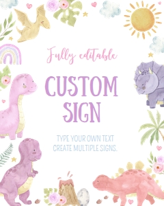 girl dinosaur birthday custom sign D014: 1740539483