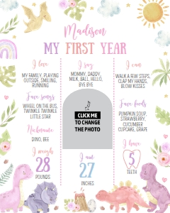 girl dinosaur birthday milestone poster 16x20 D014: 1740511089