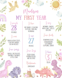 girl dinosaur birthday milestone 16x20 D014: 1726322088