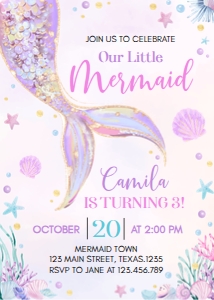 mermaid 3rd birthday invite M010: 1744674329