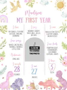 girl dinosaur birthday milestone poster 18x24 D014: 1740511089