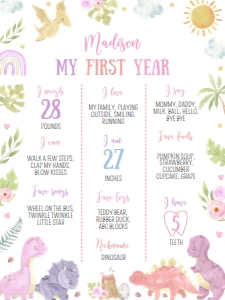 girl dinosaur birthday milestone 18x24 D014: 1726322088