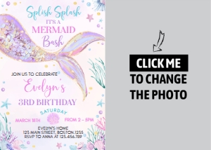 mermaid birthday photo invite M010: 1796390074